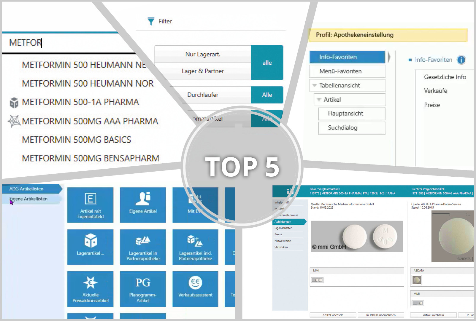 Screenshots Top 5 Funktionen Artikel-App