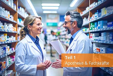 Apothekerin erhält Arbeitsvertrag von Apotheker in moderner Apotheke