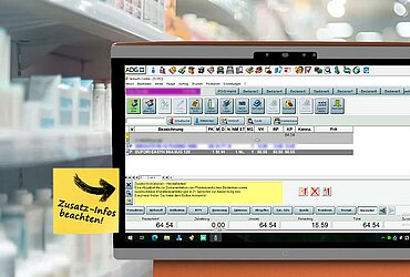 Display der Apothekenkasse ADGKAi zeigt Arzneiinfo in der Warenwirtschaft 