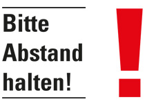 Schild mit Aufschrift "Bitte Abstand halten"