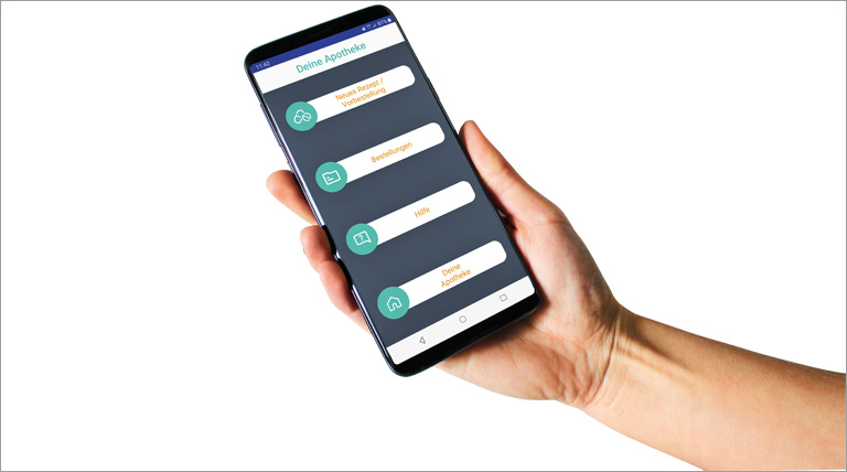 Hand hält Smartphone mit App deine Apotheke