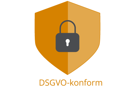 Grafik Schutzschild mit Schloss und Schriftzug DSGVO-konform