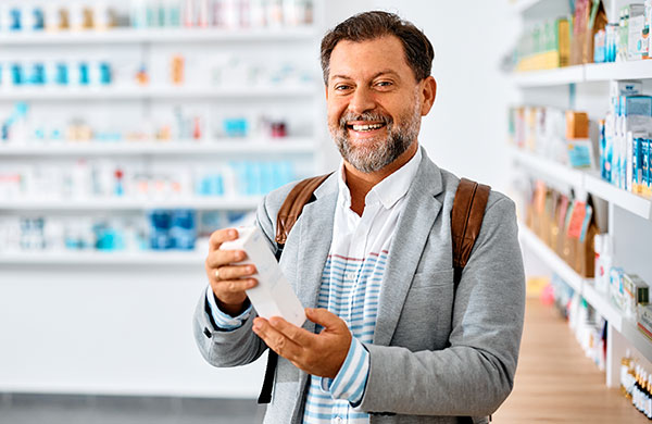 Zufriedener Apothekenkunde hält Arzneimittel