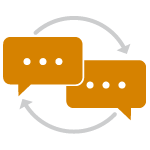 Zwei Sprechblasen mit Pfeilen – Symbolbild für Austausch